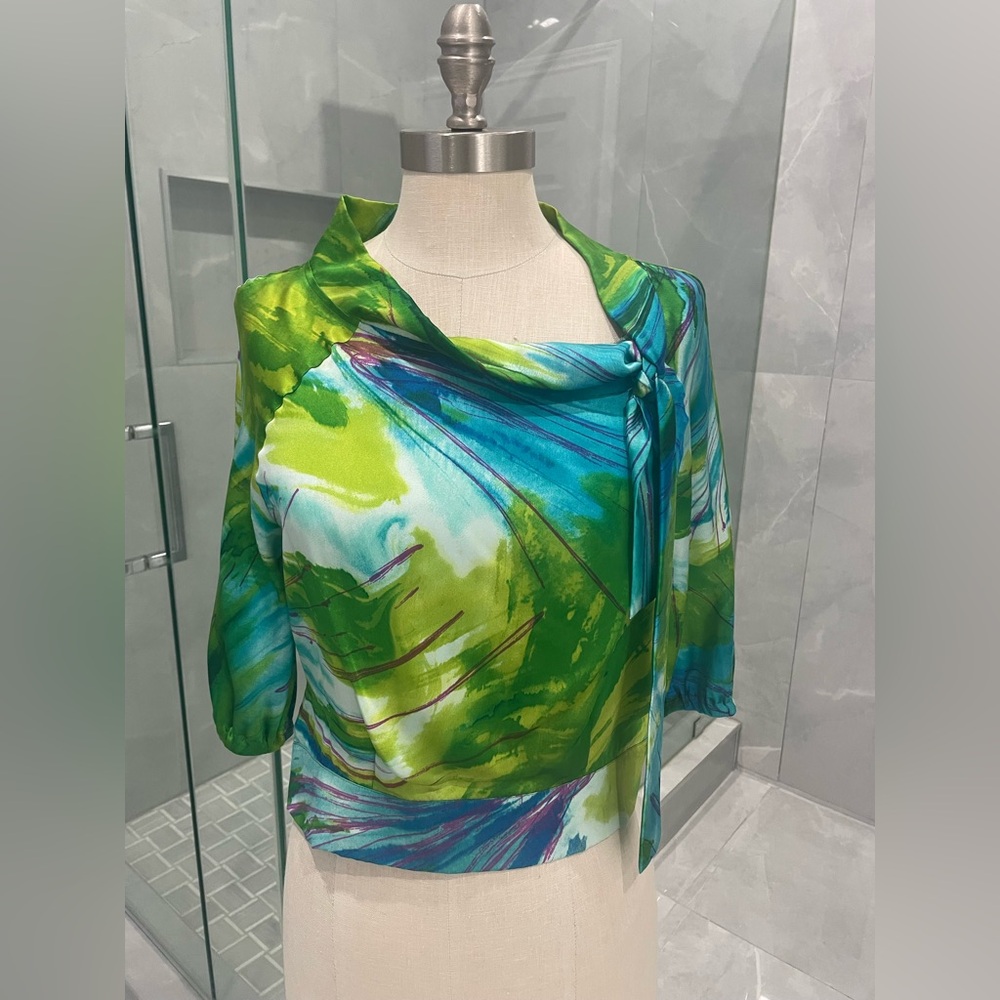 XENIA DESIGN GREEN & BLUE SILK BLOUSE